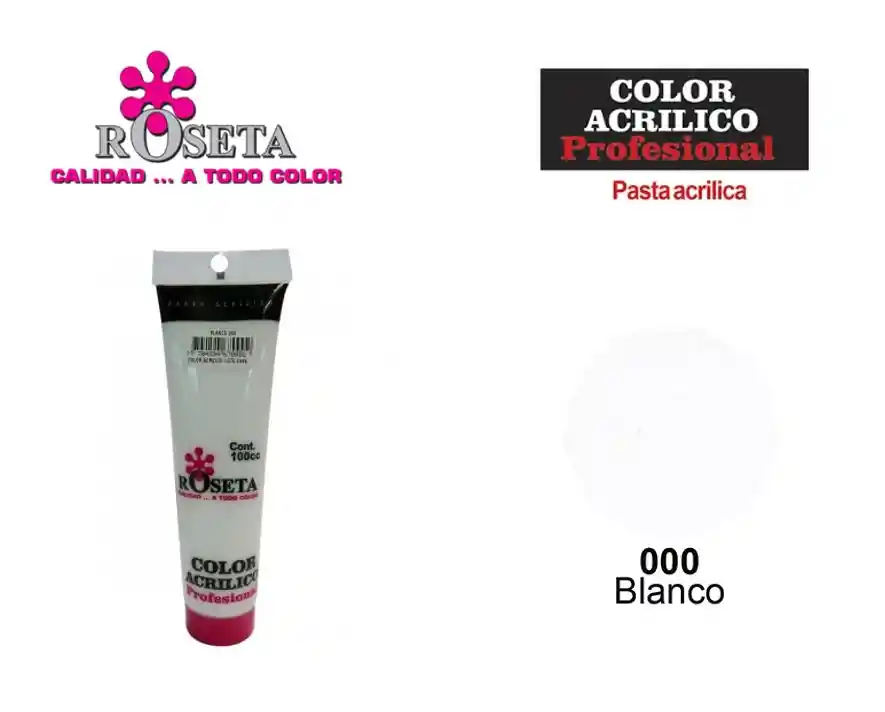 Pintura Acrilica Roseta Color Blanco-000 X Unidad Tubo De 45cc Pintura