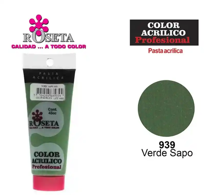 Pintura Acrilica Roseta Color Verde Sapo-939x Unidad Tubo De 45cc Pintur