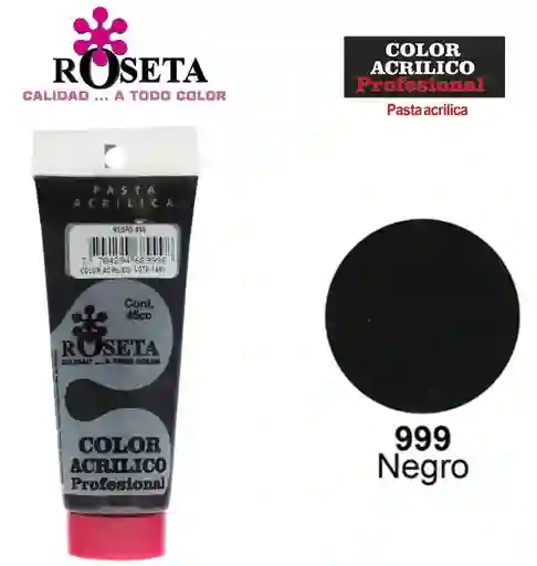 Pintura Acrilica Roseta Color Negro-999 X Unidad Tubo De 45cc Pintur