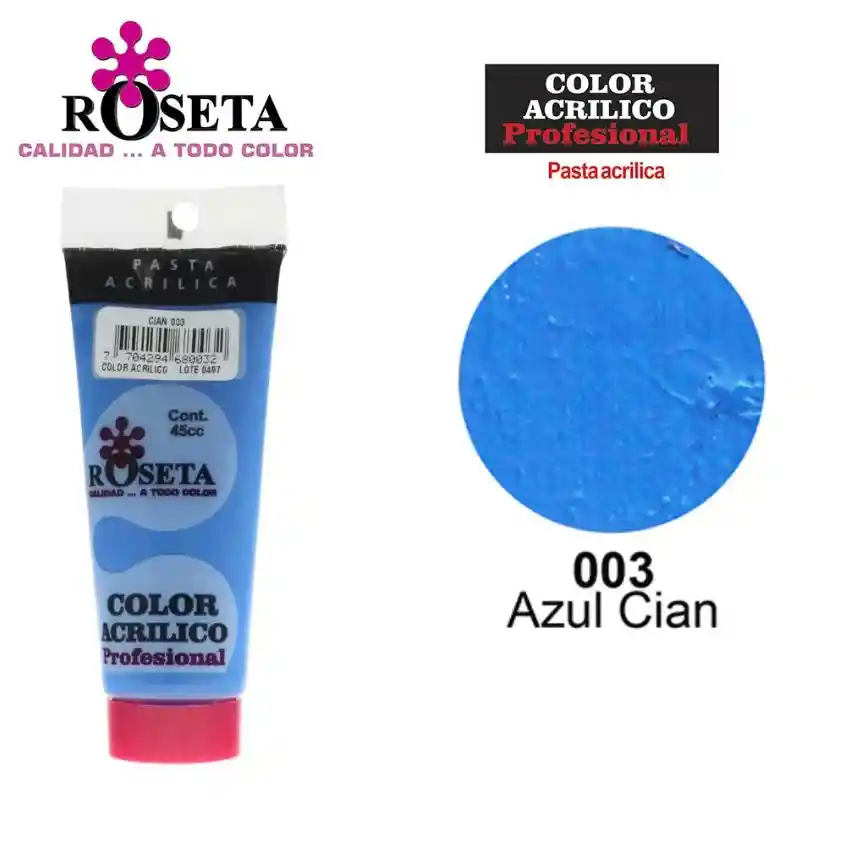 Pintura Acrilica Roseta Color Azul Cian-003 X Unidad Tubo De 45cc Pintur