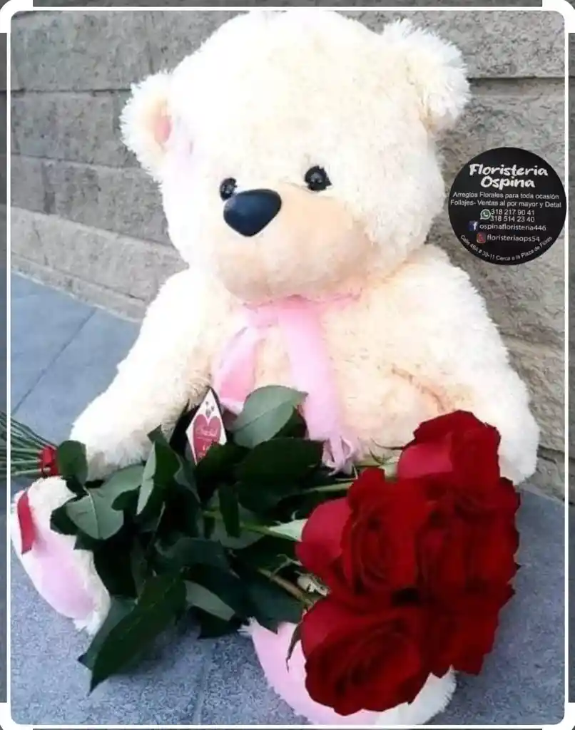 Arreglo Rosas Rojas Y Oso De Peluche