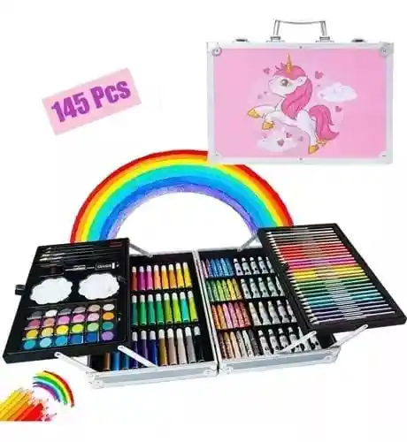 Set De Arte Para Niños Marcadores Crayolas Acuarelas Colores 145 Pzs