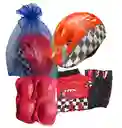 Casco Para Bicicleta Patinaje Niñas Niños 4-8años Guantes Coderas Rodilleras - Rojo