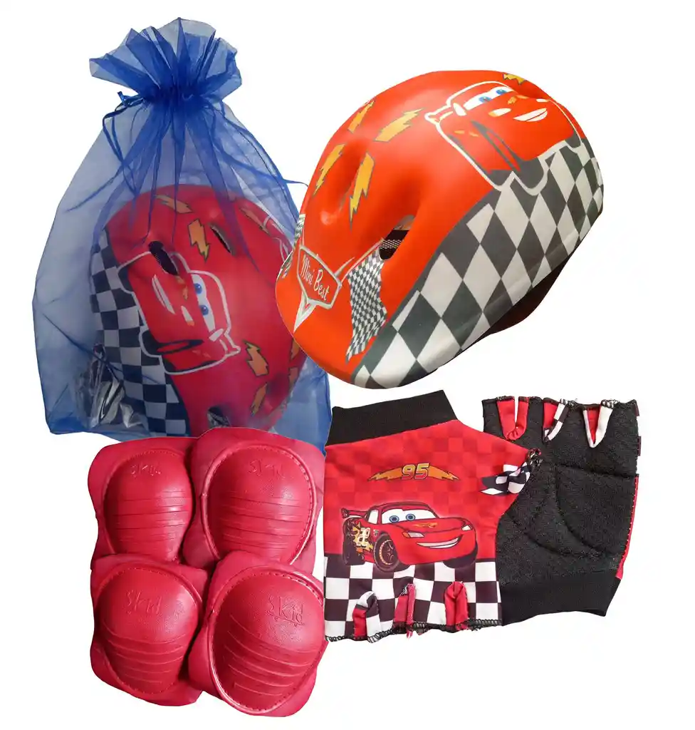 Casco Para Bicicleta Patinaje Niñas Niños 4-8años Guantes Coderas Rodilleras - Rojo