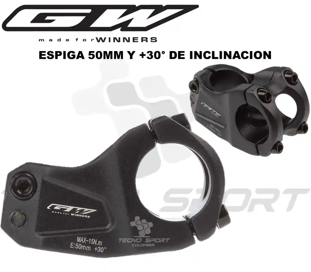 Espiga Bicicleta Gw Aluminio 50mm Mtb 30° 31.8 Codo Potencia