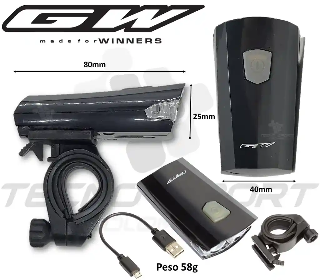 Combo Luz Delantera Y Trasera Gw Bicicleta Recargable Usb