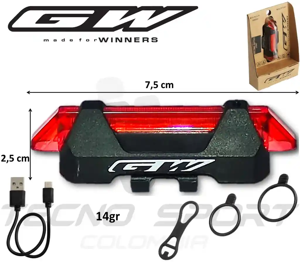 Combo Luz Delantera Y Trasera Gw Bicicleta Recargable Usb