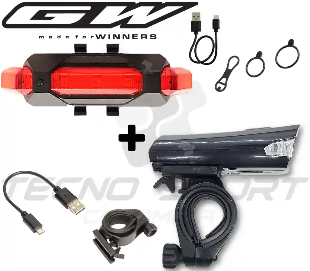 Combo Luz Delantera Y Trasera Gw Bicicleta Recargable Usb