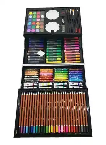 Set Kit Creativo Arte Dibujo Maleta Metálica X 145pcs