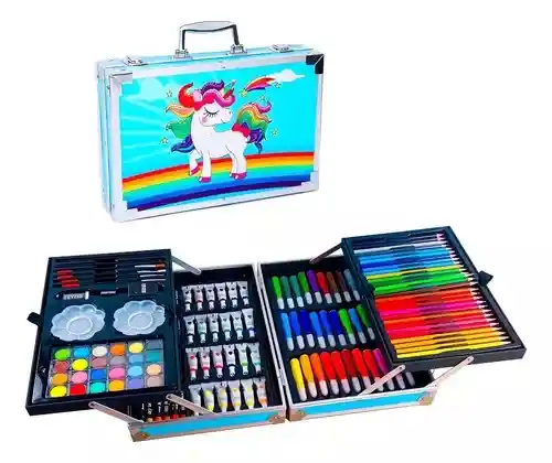 Set Kit Creativo Arte Dibujo Maleta Metálica X 145pcs