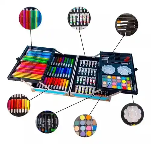 Set Kit Creativo Arte Dibujo Maleta Metálica X 145pcs