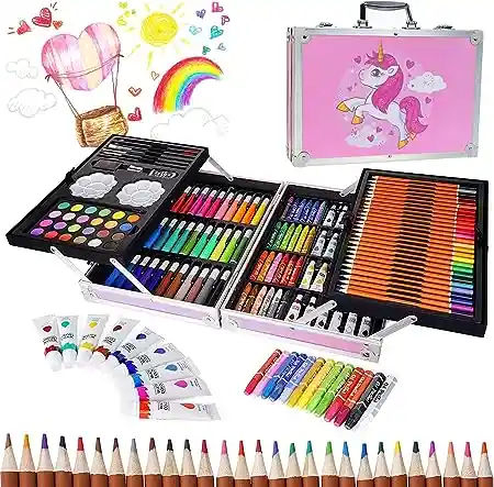 Kit Creativo Arte Dibujo Maleta Metálica X 145pcs