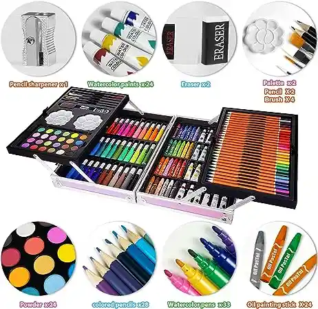 Kit Creativo Arte Dibujo Maleta Metálica X 145pcs