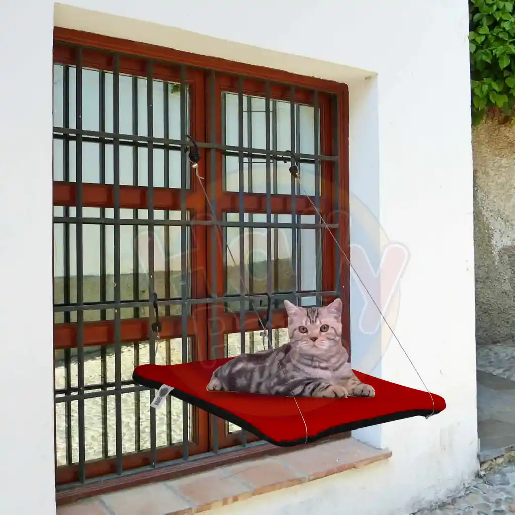 Cama O Hamaca Gatos Para Ventanas Con Reja Rojo