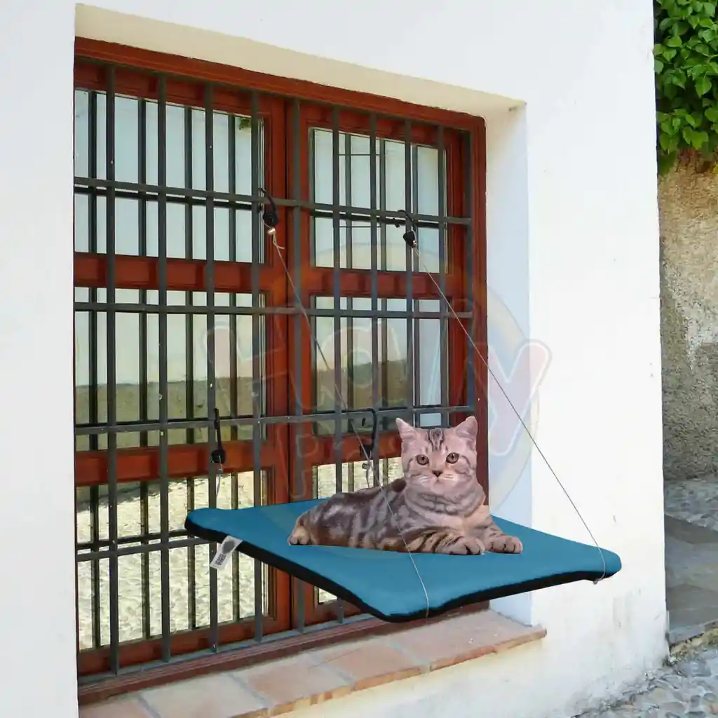 Cama O Hamaca Gatos Para Ventanas Con Reja Celeste