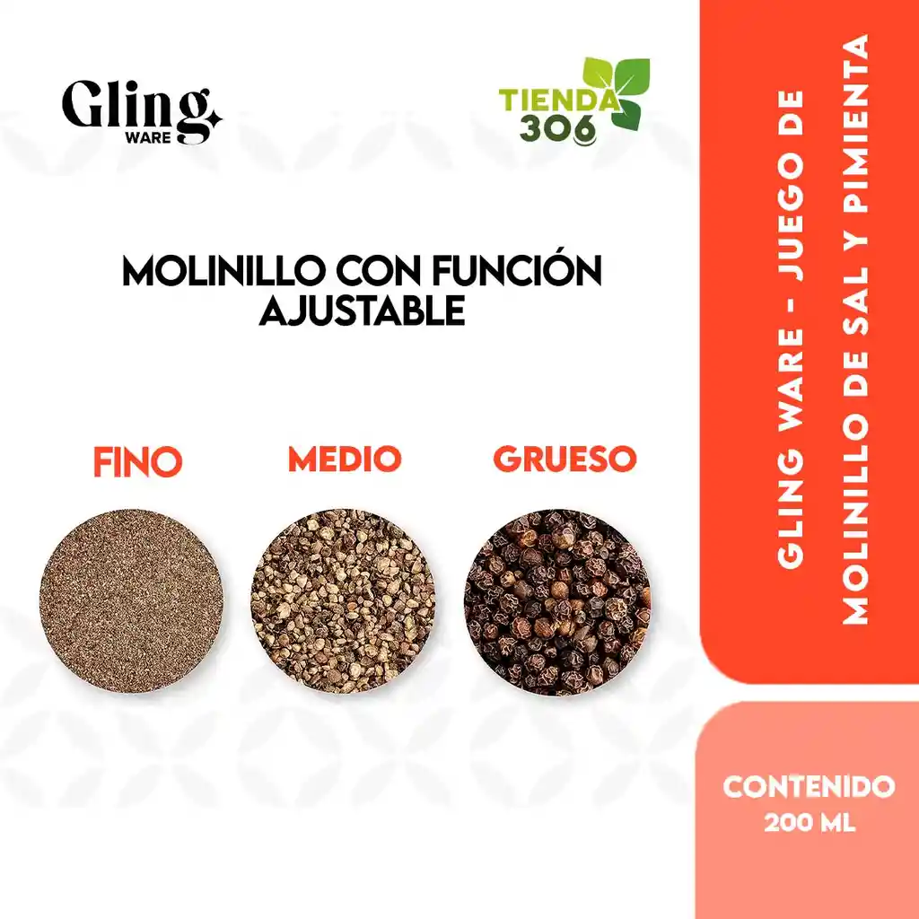 Gling Ware - Juego De Molinillo De Sal Y Pimienta - 200 Ml