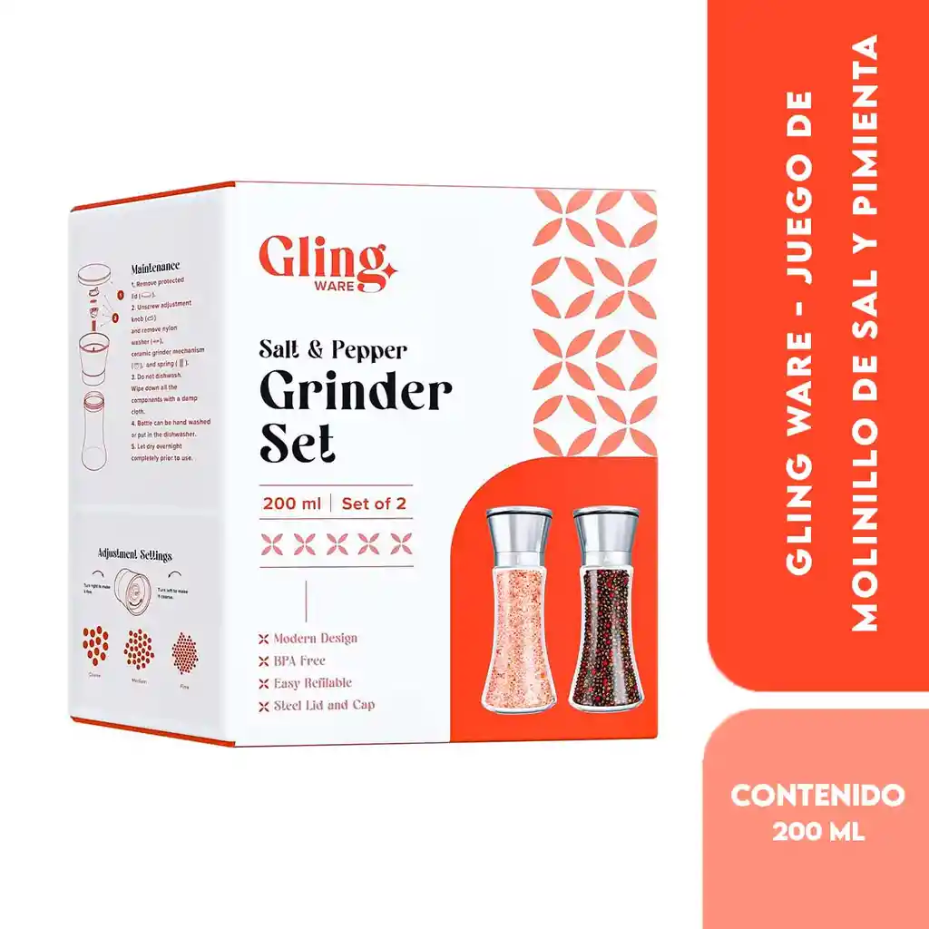 Gling Ware - Juego De Molinillo De Sal Y Pimienta - 200 Ml