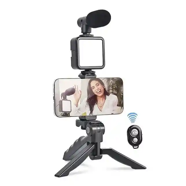 Kit De Video Grabación Portatil Con Microfono/kit De Vlogging /tripode Celular/ Soporte Celular / Monopod