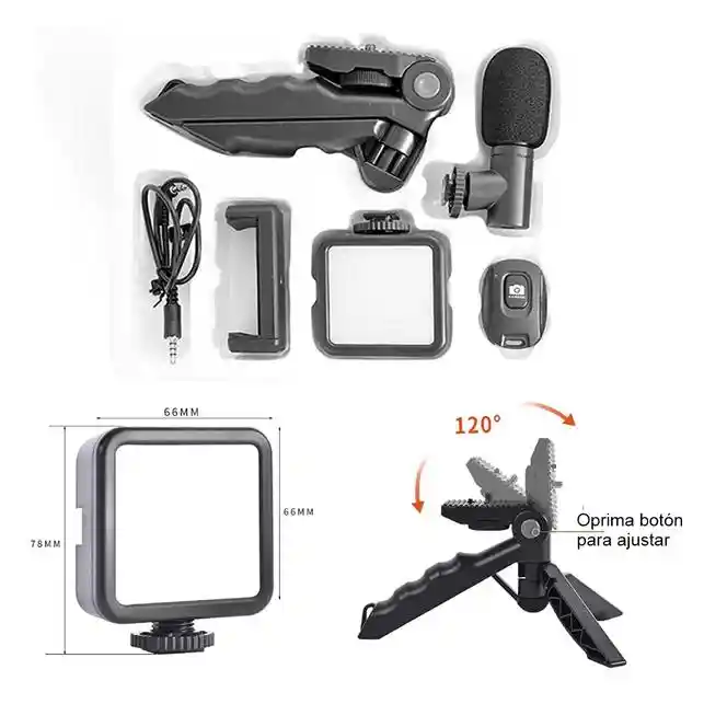 Kit De Video Grabación Portatil Con Microfono/kit De Vlogging /tripode Celular/ Soporte Celular / Monopod