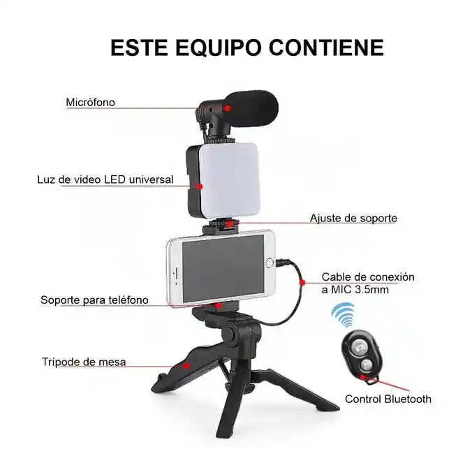 Kit De Video Grabación Portatil Con Microfono/kit De Vlogging /tripode Celular/ Soporte Celular / Monopod