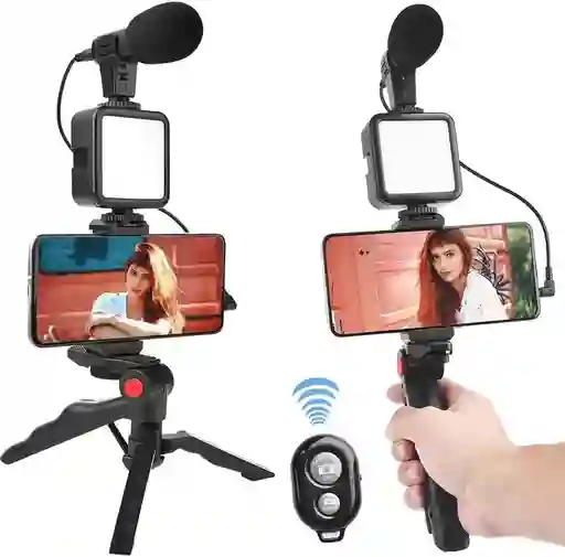 Kit De Video Grabación Portatil Con Microfono/kit De Vlogging /tripode Celular/ Soporte Celular / Monopod