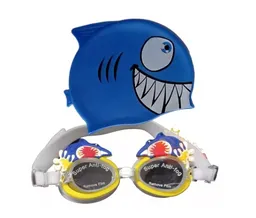Set De Natación Niños Gafas Figuras + Gorro Silicona Tiburon Rojo, Azul, Gris