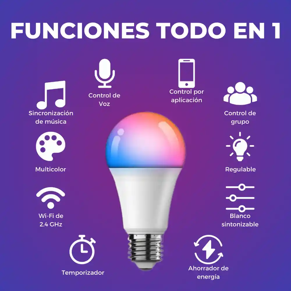 Bombillo Inteligente Led Con Mando De Voz Alexa Google Asistente