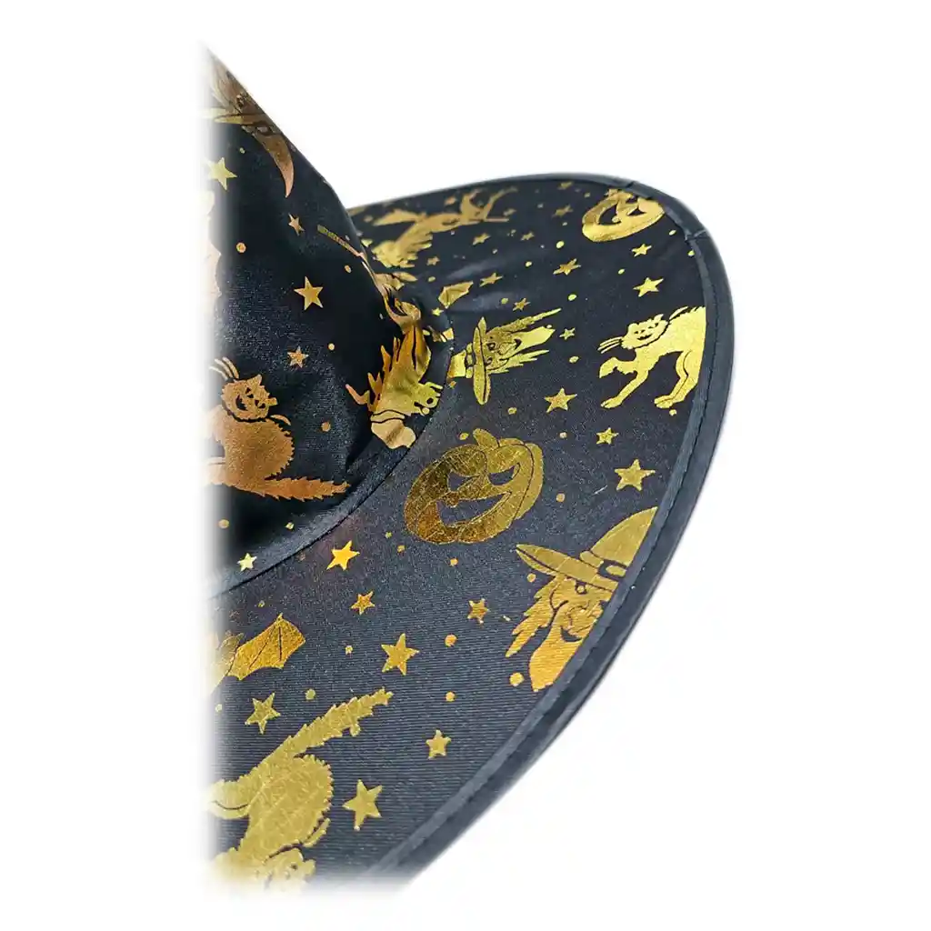 Gorro Sombrero Bruja Brujo Hechicero Mago Disfraz Halloween Negro Dorado