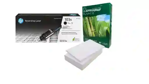 Combo Original Hp Laser 103a Negro + Resma Carta