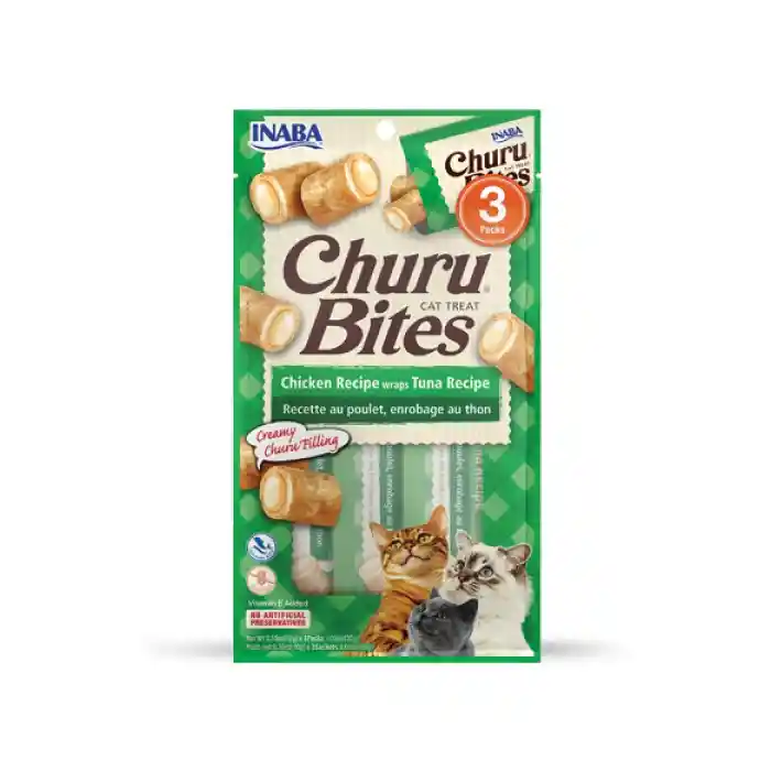 Inaba Cat Snack Churu Bites – Bocados Con Pollo Y Relleno De Atún 3 Unidades