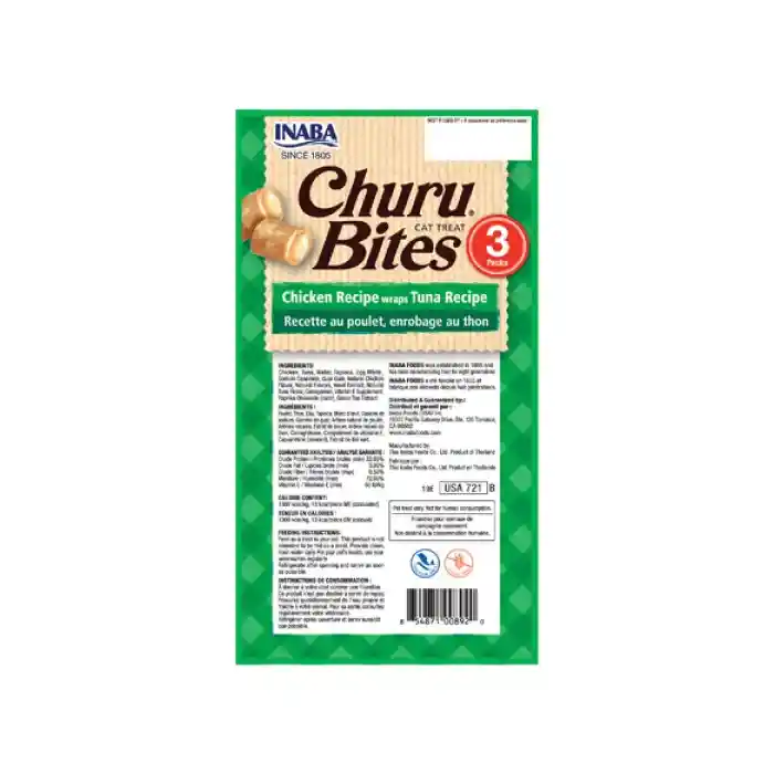 Inaba Cat Snack Churu Bites – Bocados Con Pollo Y Relleno De Atún 3 Unidades