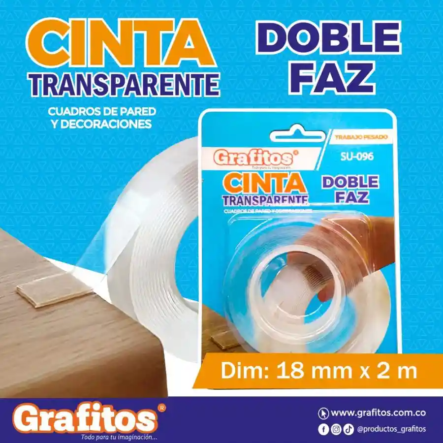 Cinta Grafitos Doble Faz Transparente 18mm X2 Metros