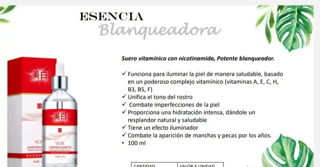 Suero Blanqueador Con Esencia Humectante