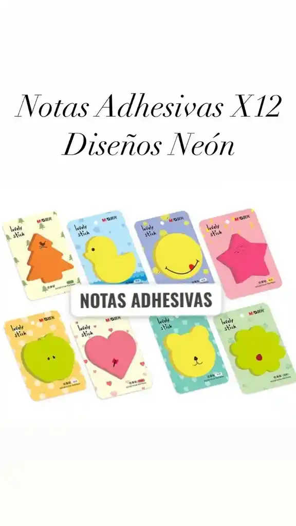 Notas Adhesivas Neon Tipo Post-it De Figuras X12