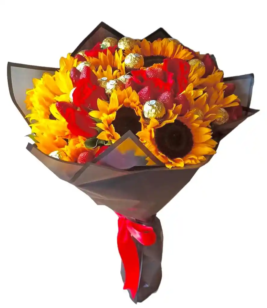 Flores De Rosas, Girasoles Con Fresas Y Chocolates