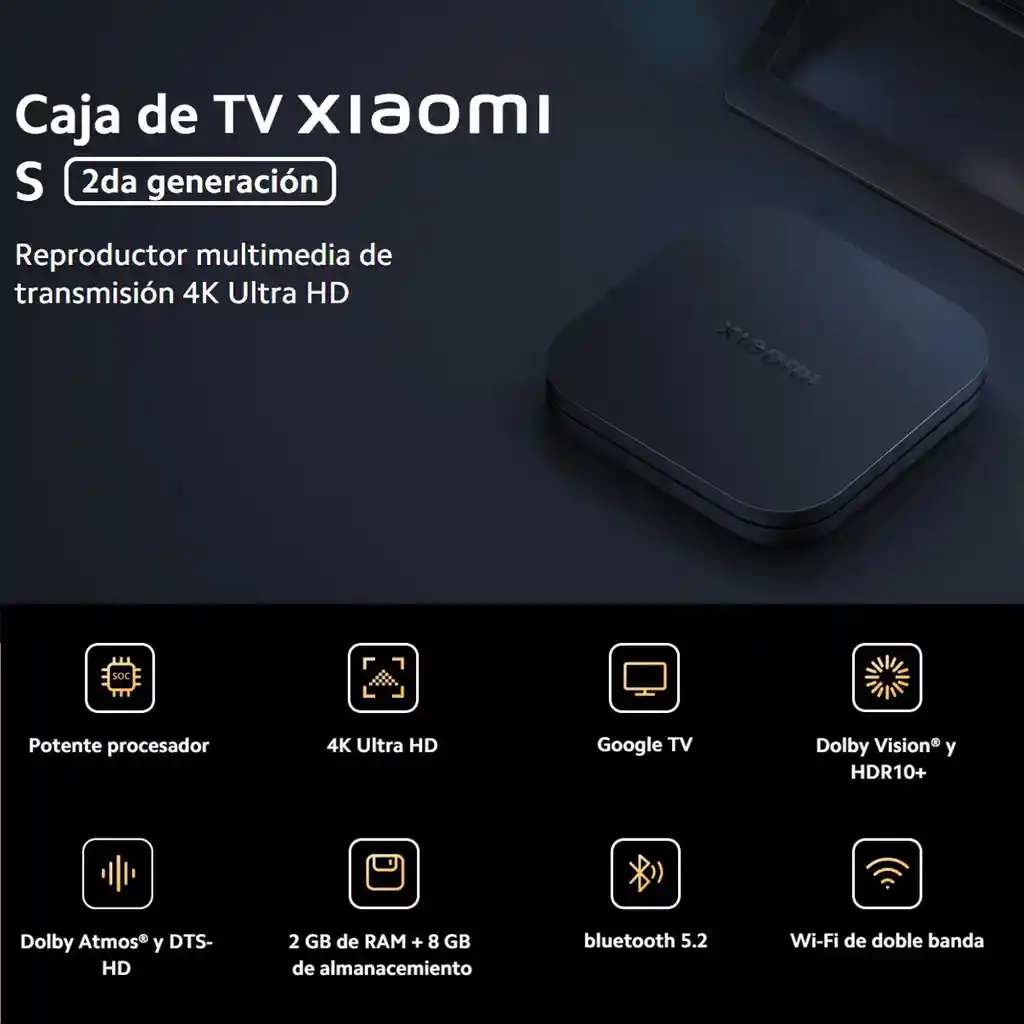 Xiaomi Tv Box S (2nd Gen), 4k Control De Voz 8gb Rom 2gb Ram