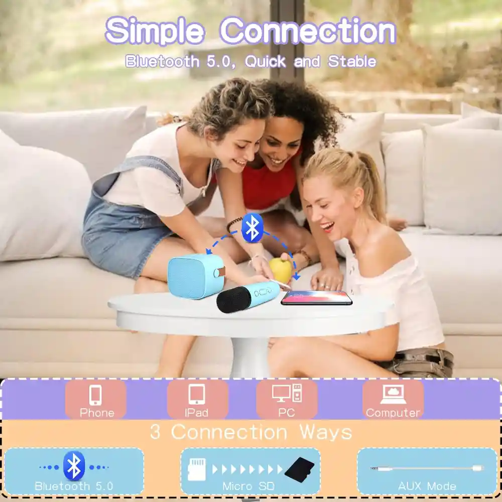 Kit Parlante Y Micrófono Karaoke Para Niños Bluetooth Led