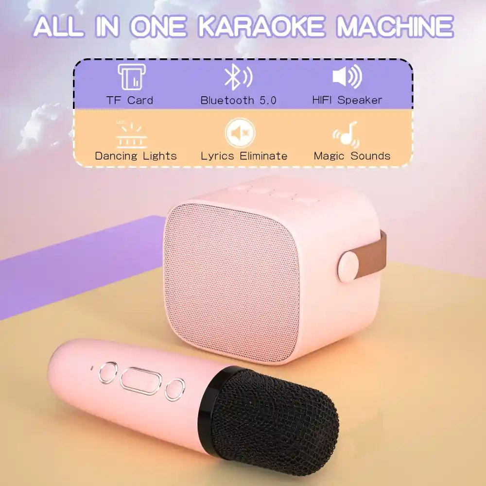 Kit Parlante Y Micrófono Karaoke Para Niños Bluetooth Led