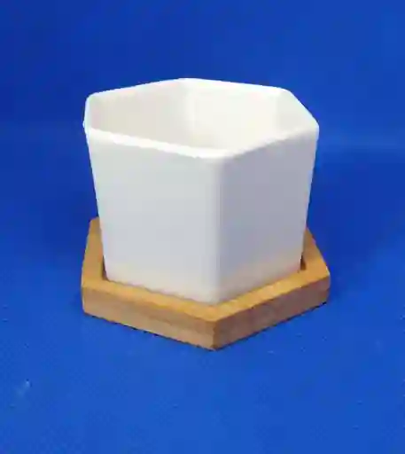 Matero Pequeño En Ceramica Con Base En Madera