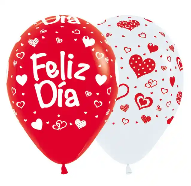 Globos Bombas R-12 X12 Unds Infinity Feliz Dia Corazones Fashion Surtido Rojo - Blanco Sempertex