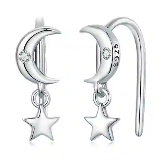 Aretes De Lujo Para Mujer Luna Y Estrella En Plata 925