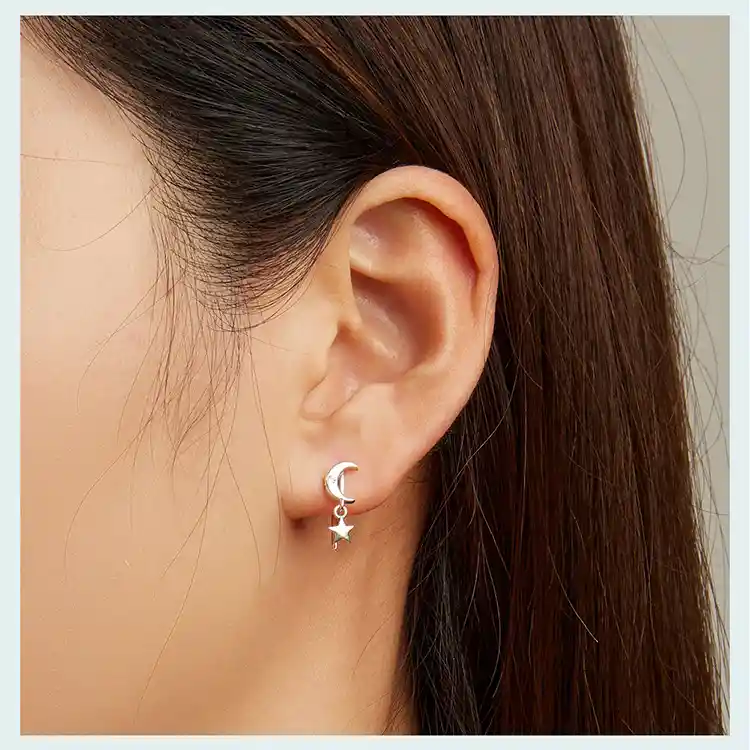 Aretes De Lujo Para Mujer Luna Y Estrella En Plata 925