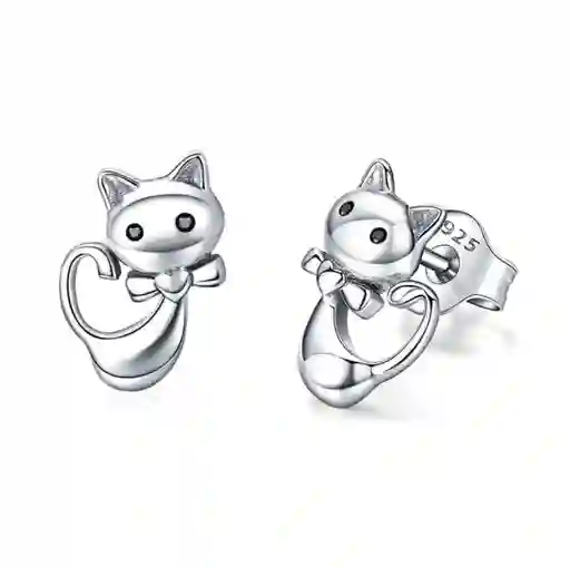 Aretes Para Mujer Gato Corbatín Fabricados En Plata 925 #510508654