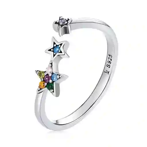 Anillo Ajustable Para Mujer Estrellas Multicolor Plata 925