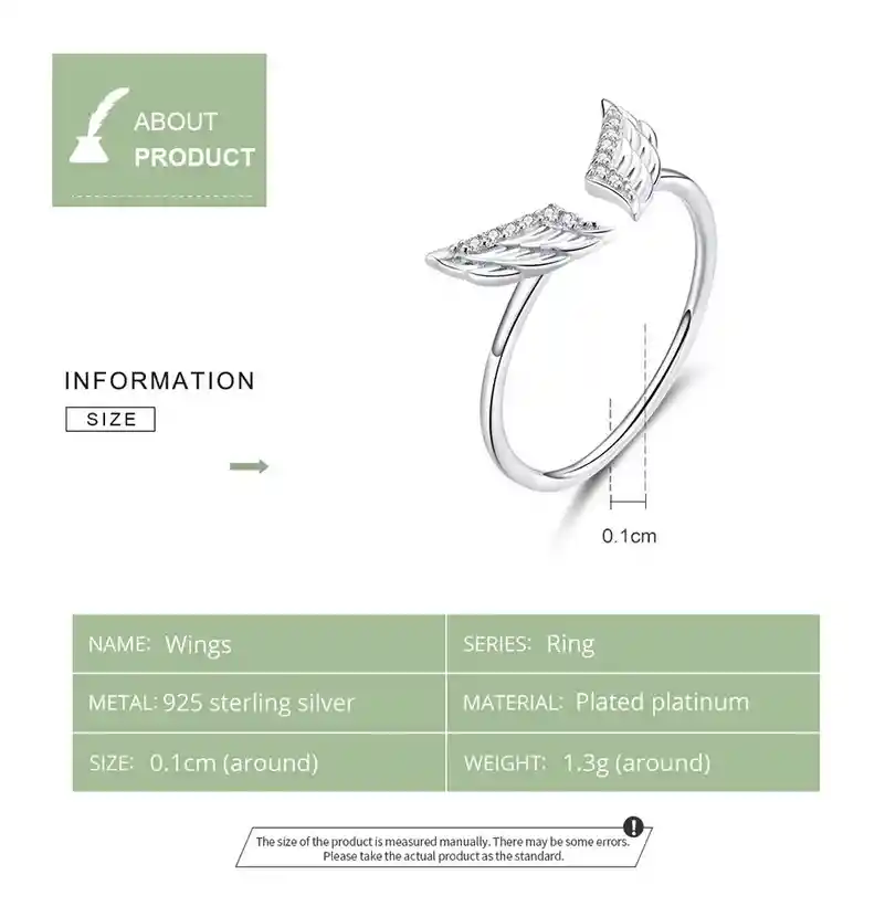 Anillo Alas Circones Ajustable Para Mujer En Plata 925