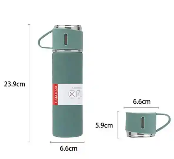 Termo 500ml Acero Inoxidable Frio/caliente + 3 Tazas Vacuum Flask Set Bolsa Regalo