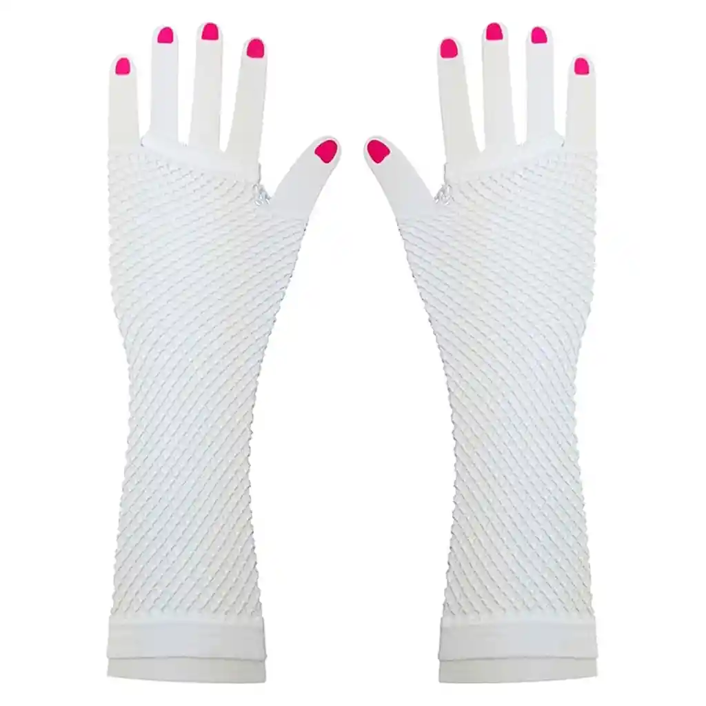 Guantes Largos Malla Mujer Disfraz Halloween Rock Punk Blanco