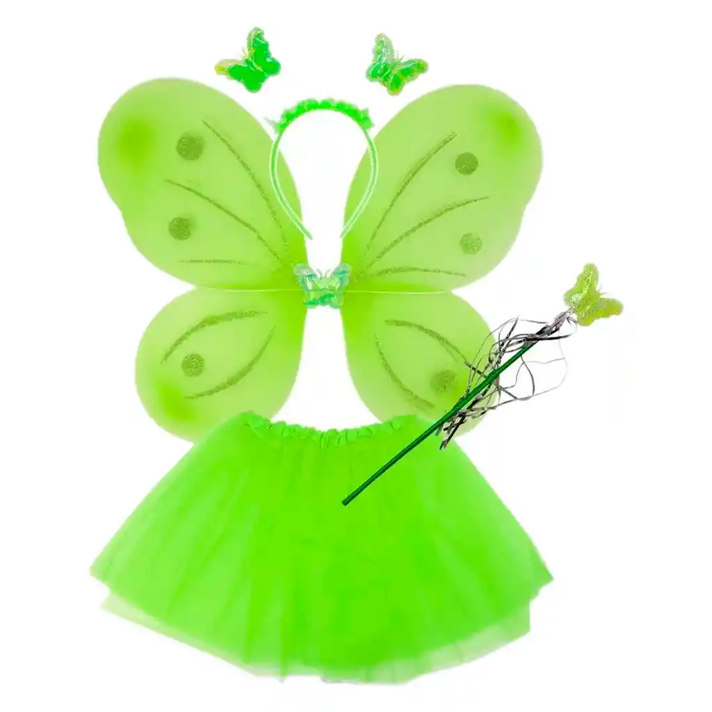 Disfraz Mariposa Alas + Tutú Falda Diadema Varita Niñas Halloween Verde