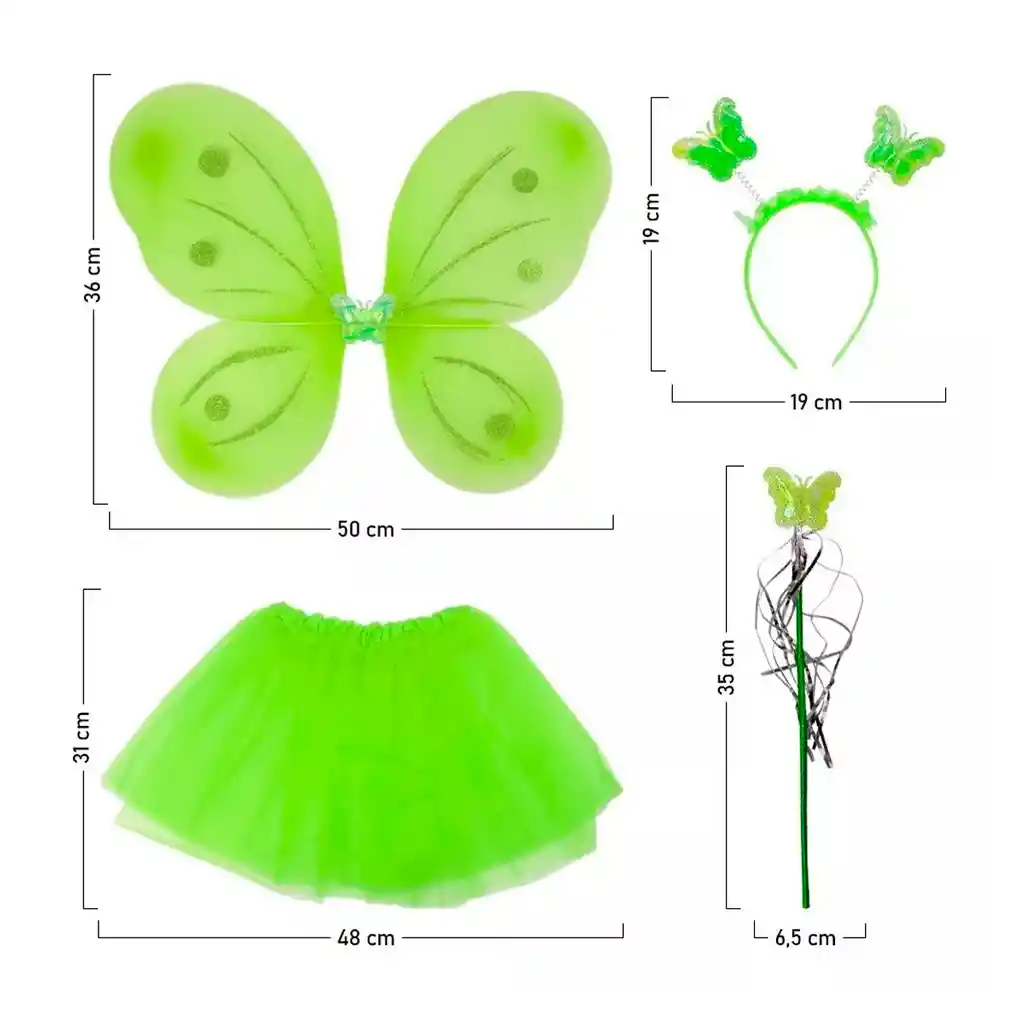 Disfraz Mariposa Alas + Tutú Falda Diadema Varita Niñas Halloween Verde