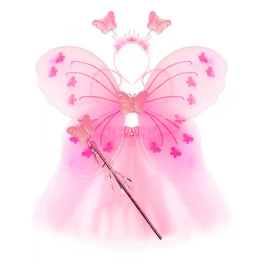 Disfraz Mariposa Alas + Tutú Falda Diadema Varita Niñas Halloween Rosa